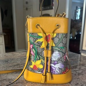 Gucci Ophidia Floral Yellow Bucket Bag
